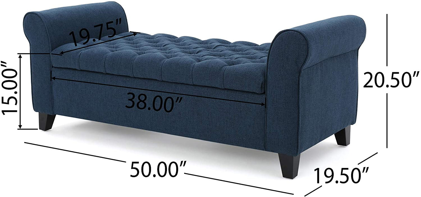 Benches Home Keiko Fabric Armed Storage Bench, Dark Blue