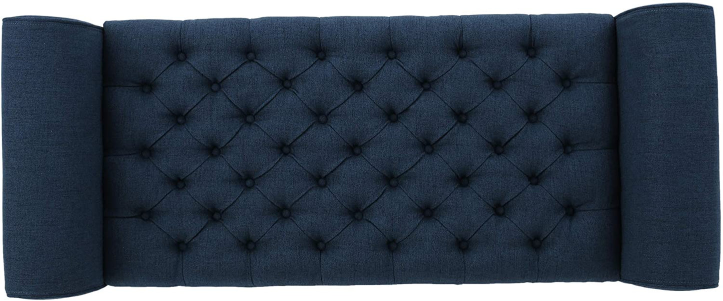 Benches Home Keiko Fabric Armed Storage Bench, Dark Blue