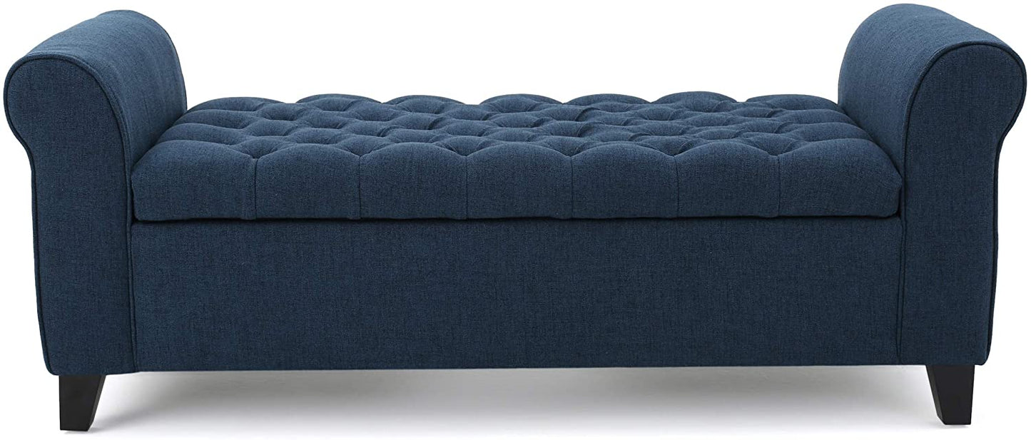 Benches Home Keiko Fabric Armed Storage Bench, Dark Blue