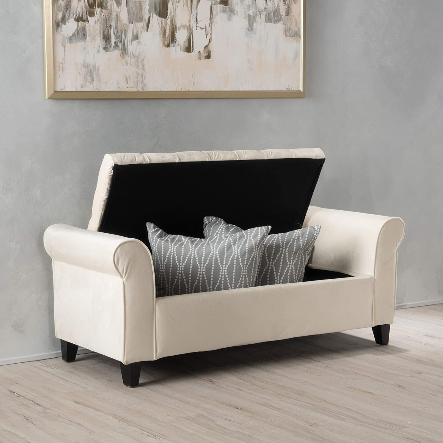 Benches Knight Home Velvet Armed Storage Bench, Ivory