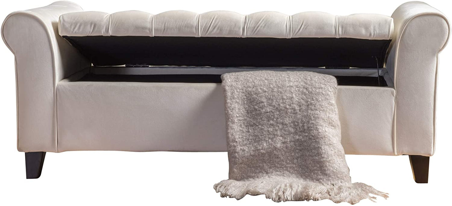 Benches Knight Home Velvet Armed Storage Bench, Ivory