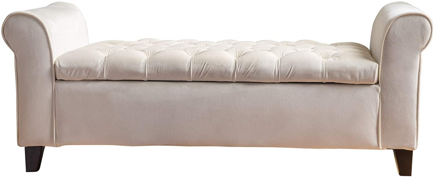 Benches Knight Home Velvet Armed Storage Bench, Ivory