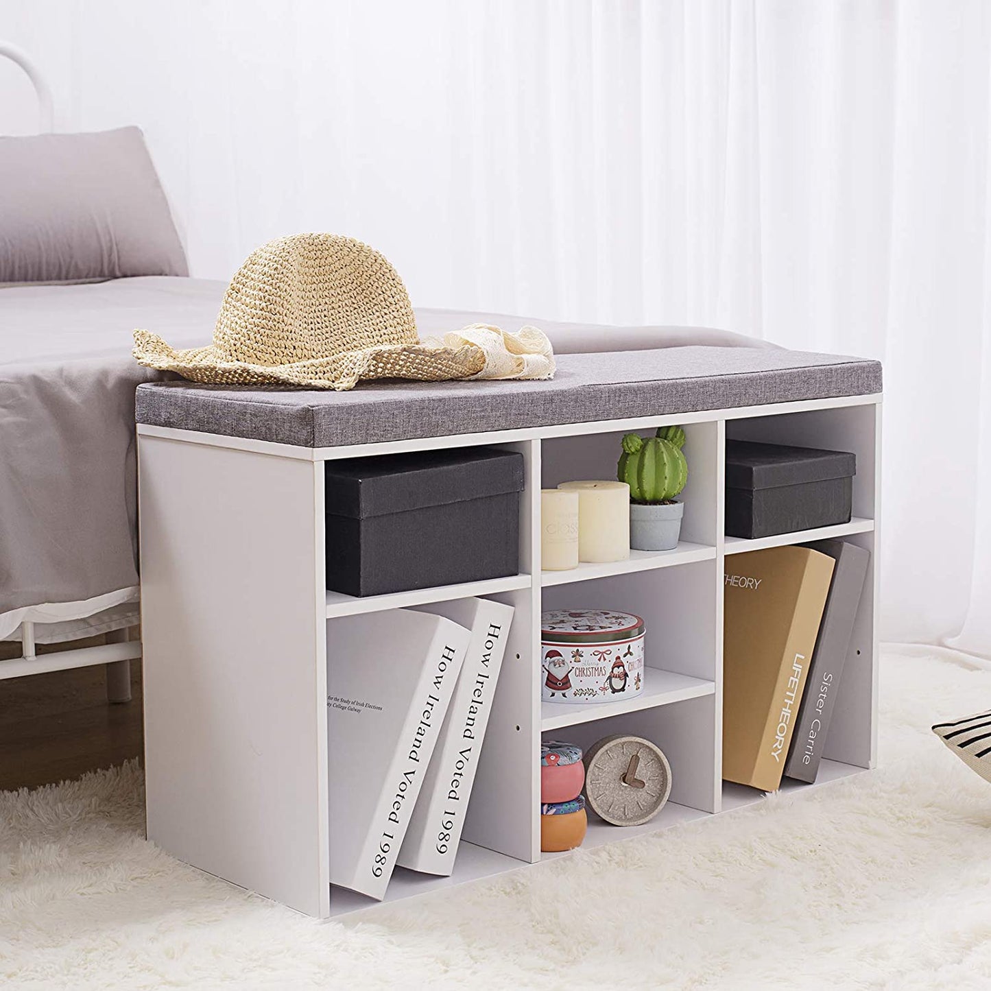 Benches Multifunctional Shoe Organizer Bench for Entryway, Mudroom, Hallway, Closet and Garage, White