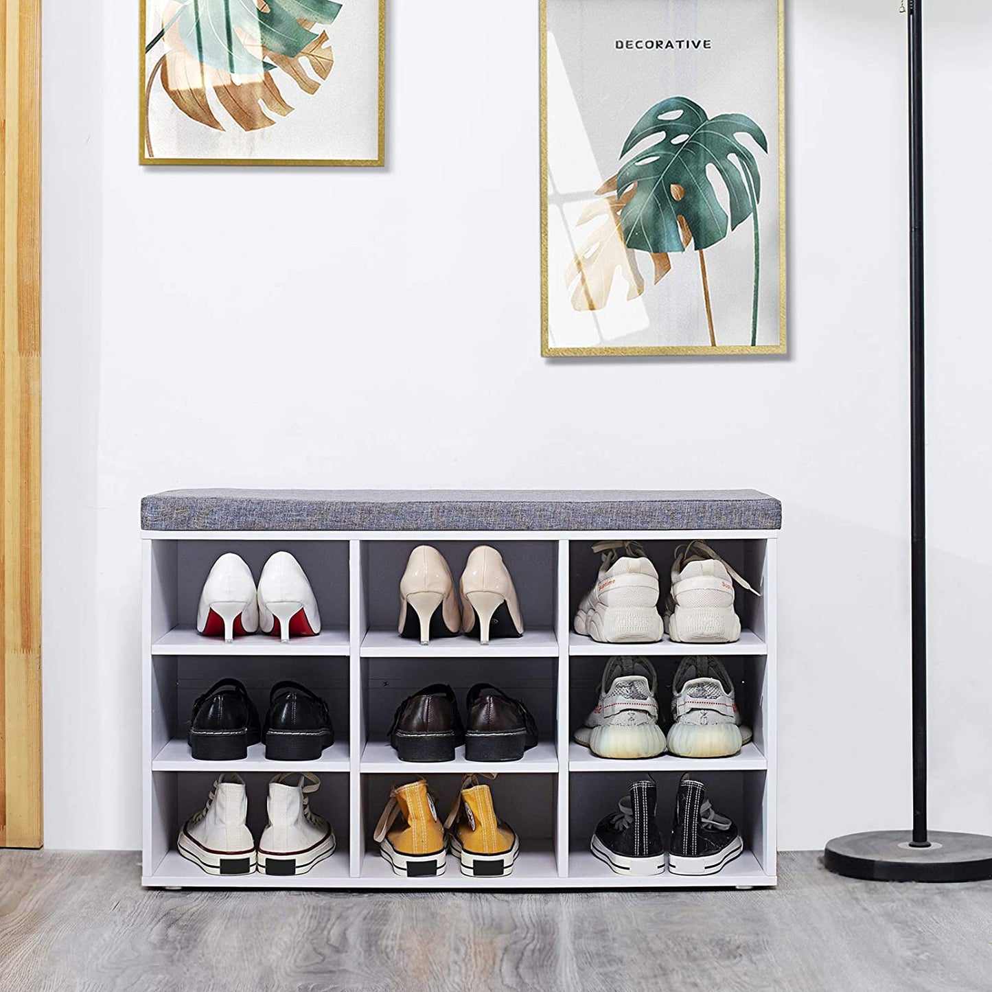 Benches Multifunctional Shoe Organizer Bench for Entryway, Mudroom, Hallway, Closet and Garage, White