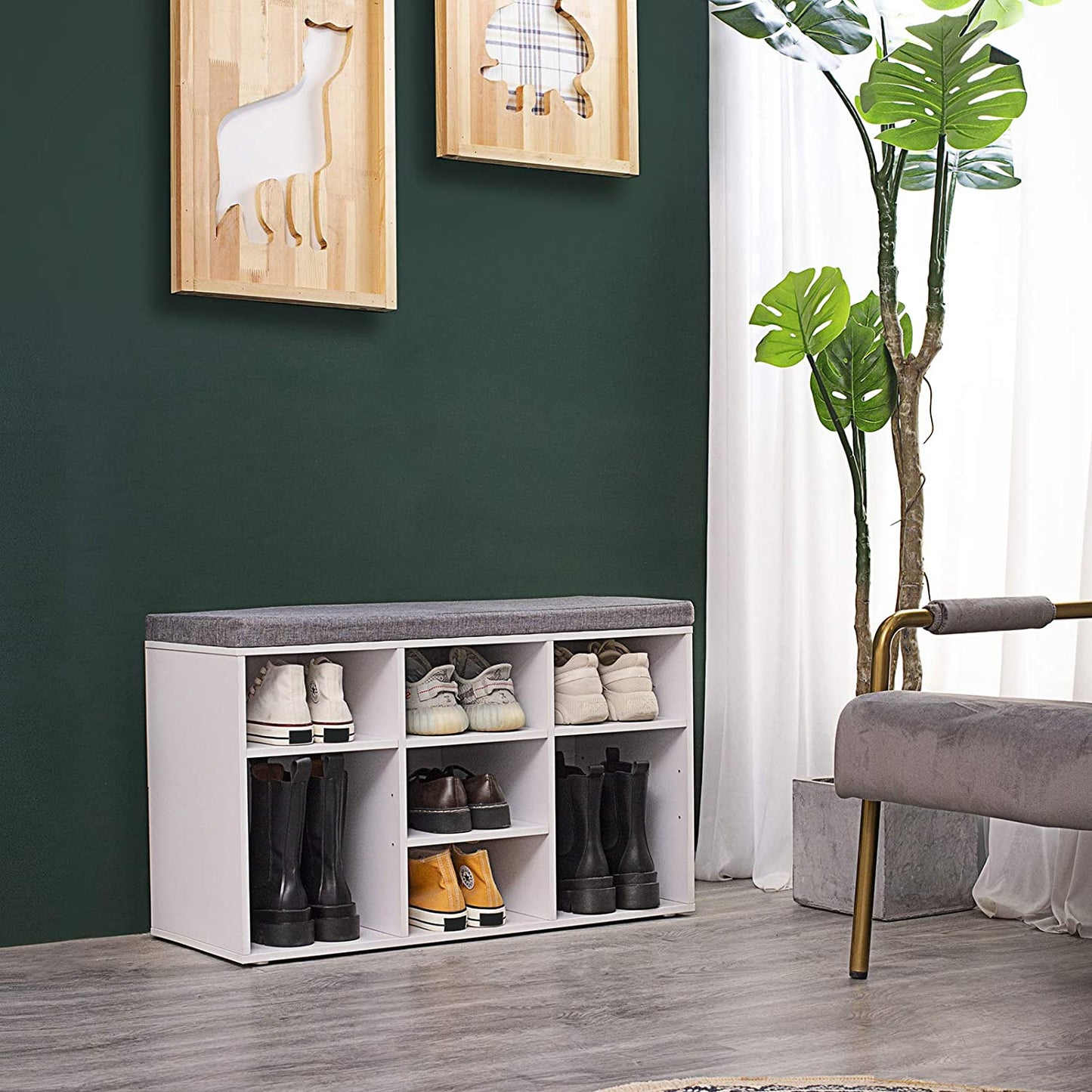 Benches Multifunctional Shoe Organizer Bench for Entryway, Mudroom, Hallway, Closet and Garage, White