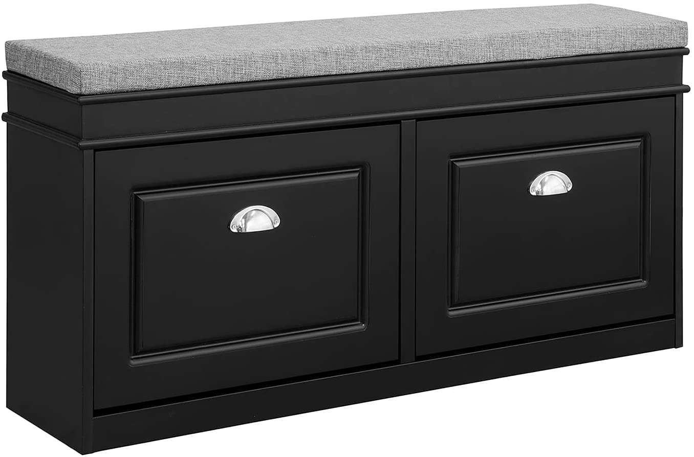 Benches Padded Seat Cushion, Hallway Bench Shoe Cabinet Shoe Bench (Black)