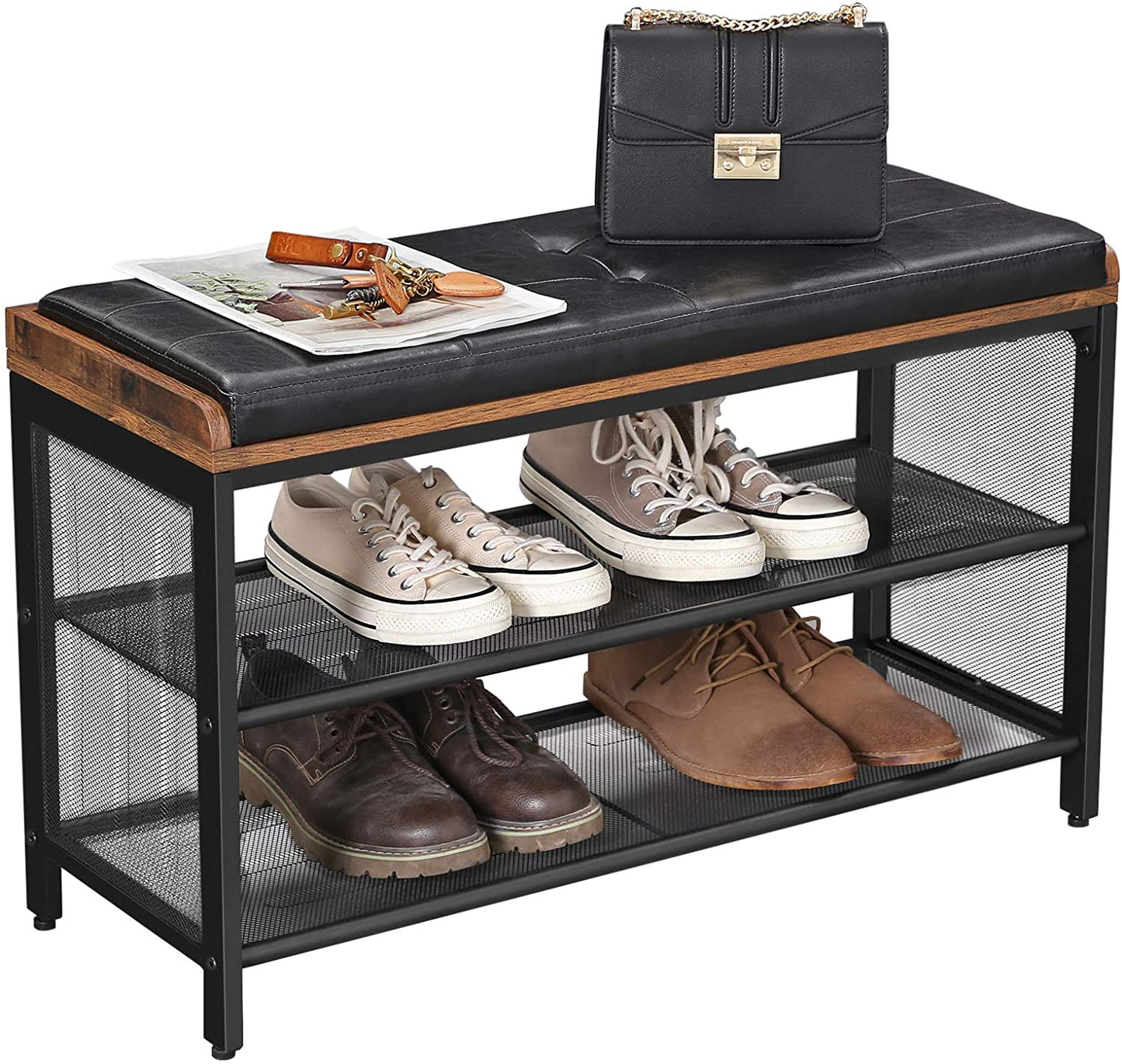 Benches: Padded Storage Bench with Mesh Shelf