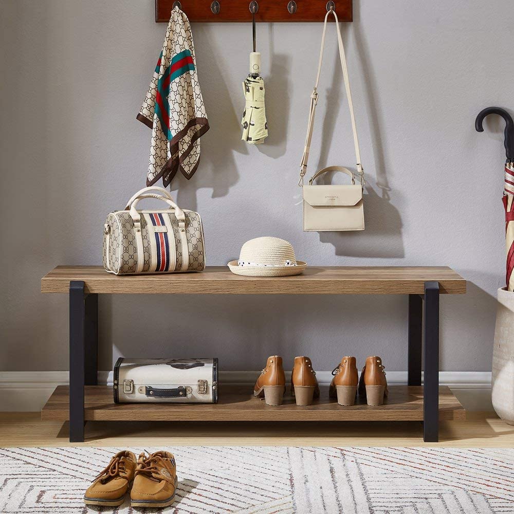 Benches: Rustic Oak Indoor Shoe Storage Bench Seat