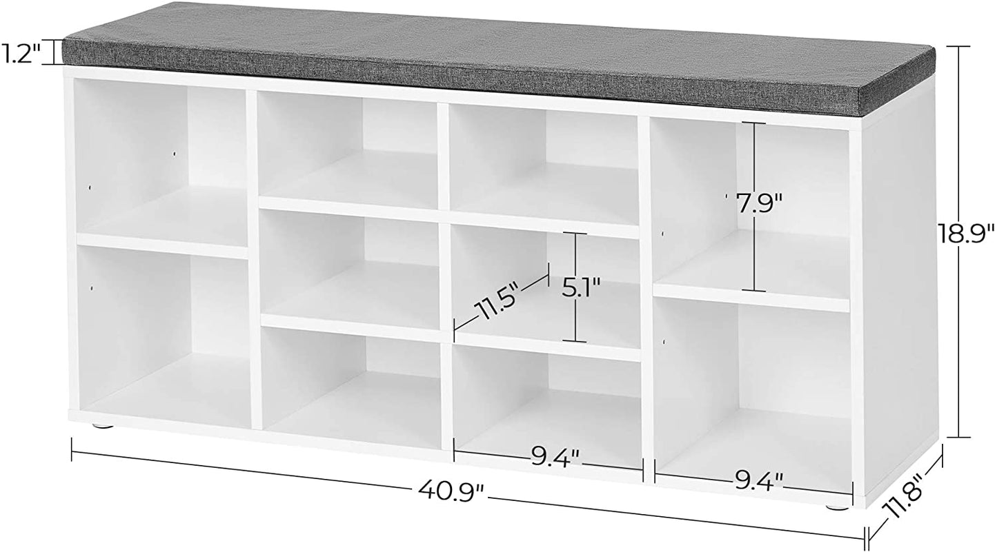 Benches : Shoe Cabinet Storage Bench with Cushion, Adjustable Shelves
