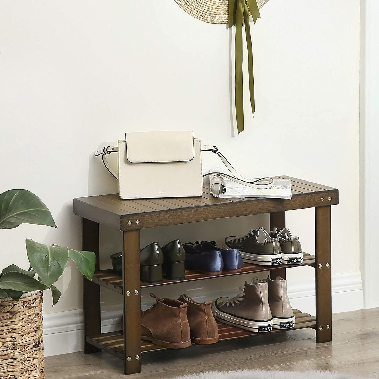 Benches : Shoe Rack Bench,3-Tier Bamboo Shoe Organizer,Storage Shelf Holds