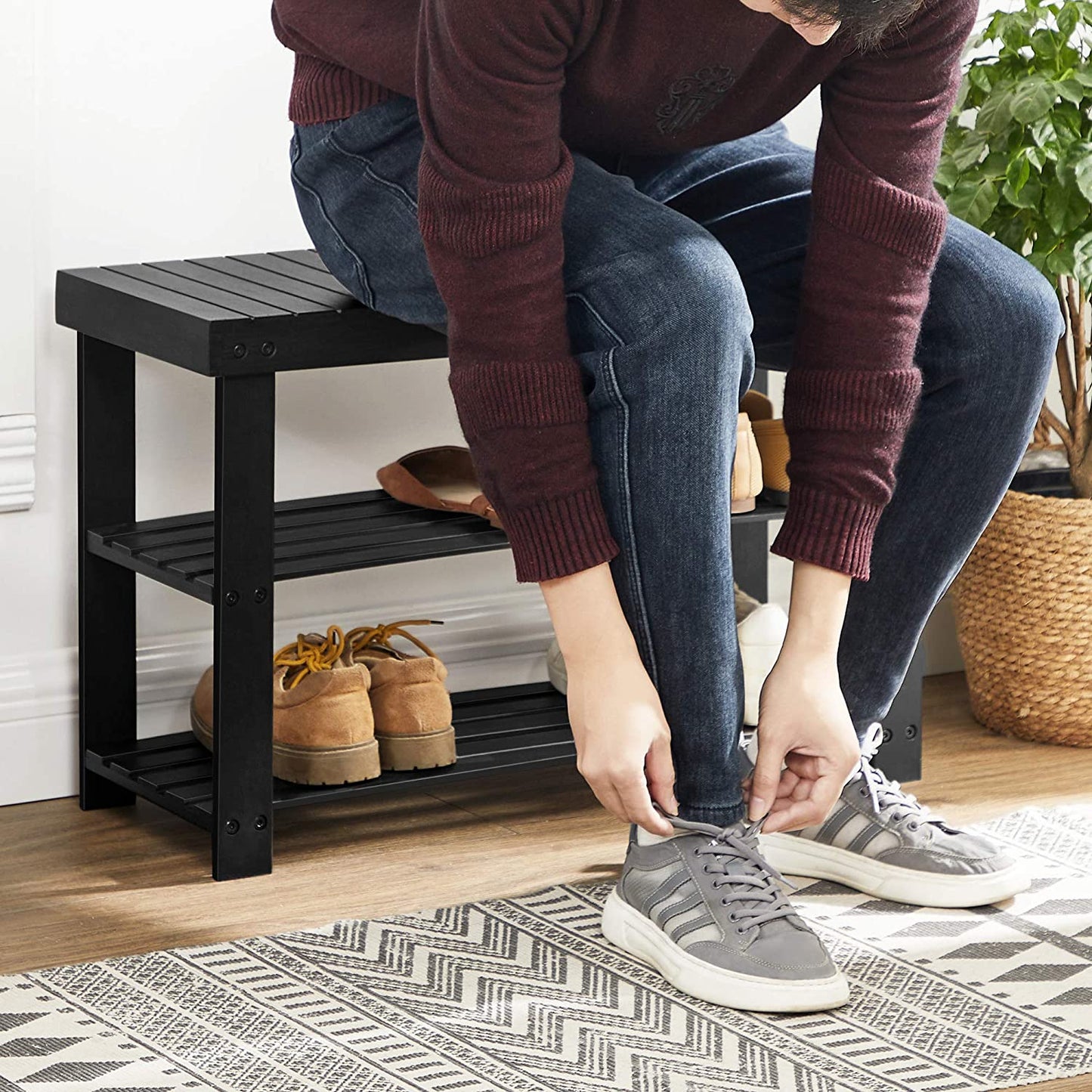 Benches : Shoe Rack Bench,3-Tier Bamboo Shoe Organizer,Storage Shelf Holds