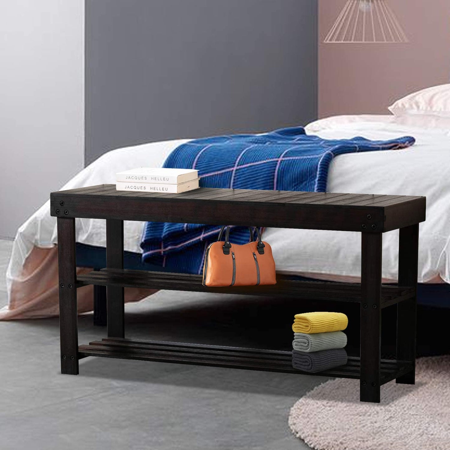 Benches : Shoe Rack Bench with Storage Shelf, 3-Tier Bamboo Shoe Organizer