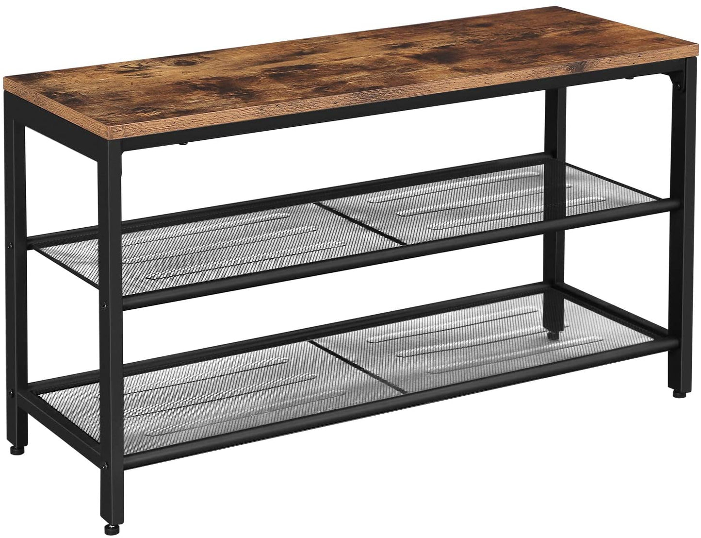 Benches Shoe Storage Organizer for Entryway Hall, Metal, Industrial, Rustic Brown and Black