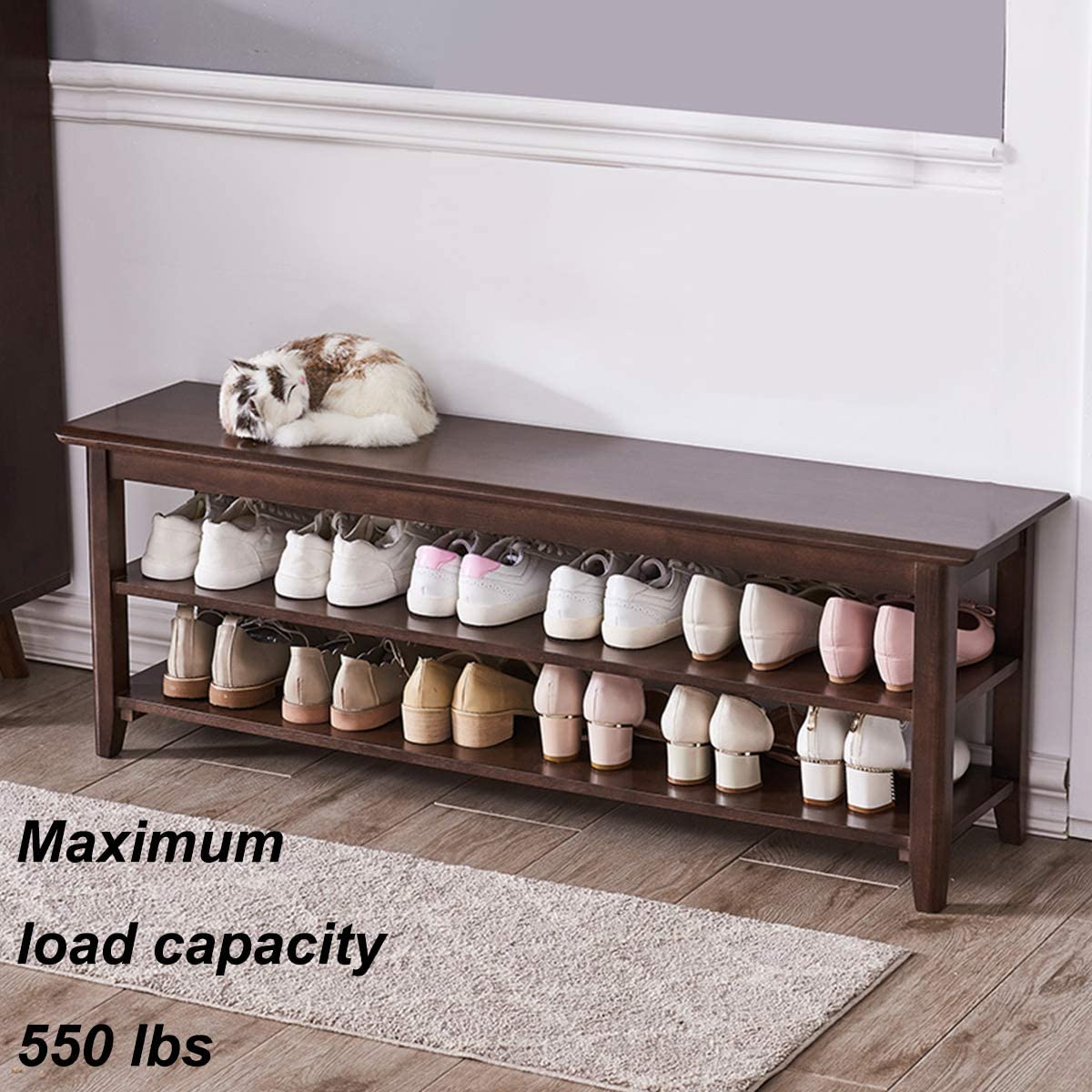 Benches : Storage Bench Wooden Shoe Bench Simple Style Wood