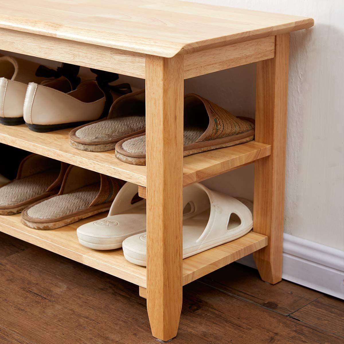 Benches : Storage Bench Wooden Shoe Bench Simple Style Wood