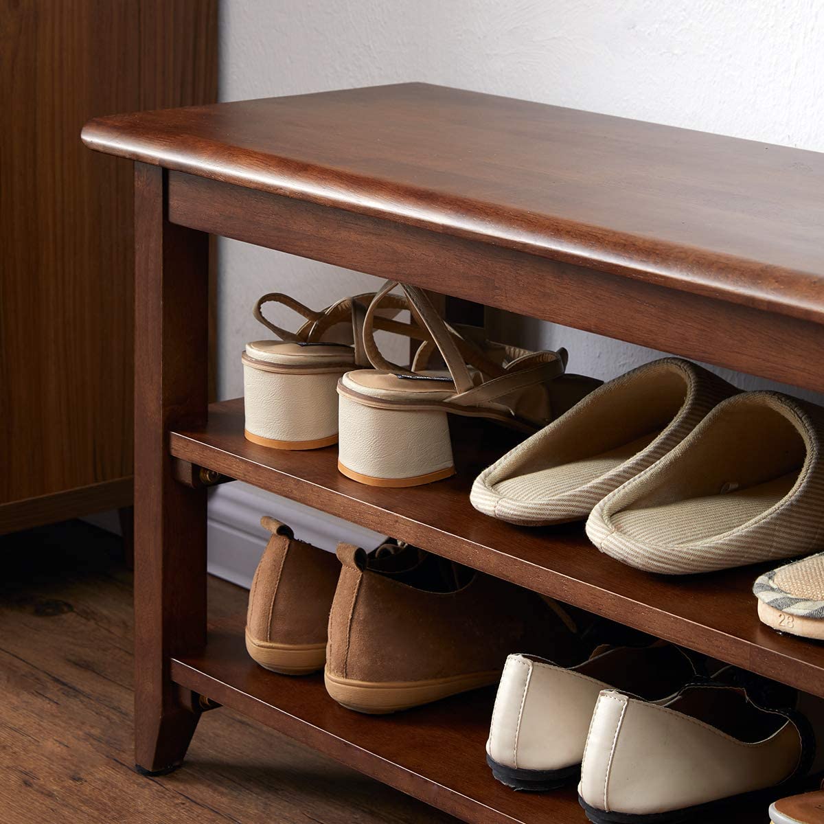 Benches : Storage Bench Wooden Shoe Bench Simple Style Wood