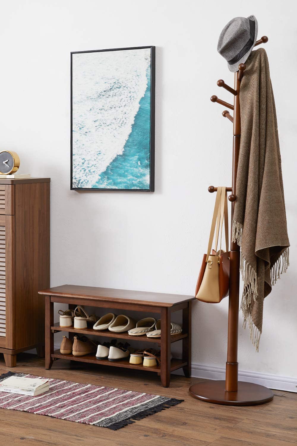 Benches : Storage Bench Wooden Shoe Bench Simple Style Wood