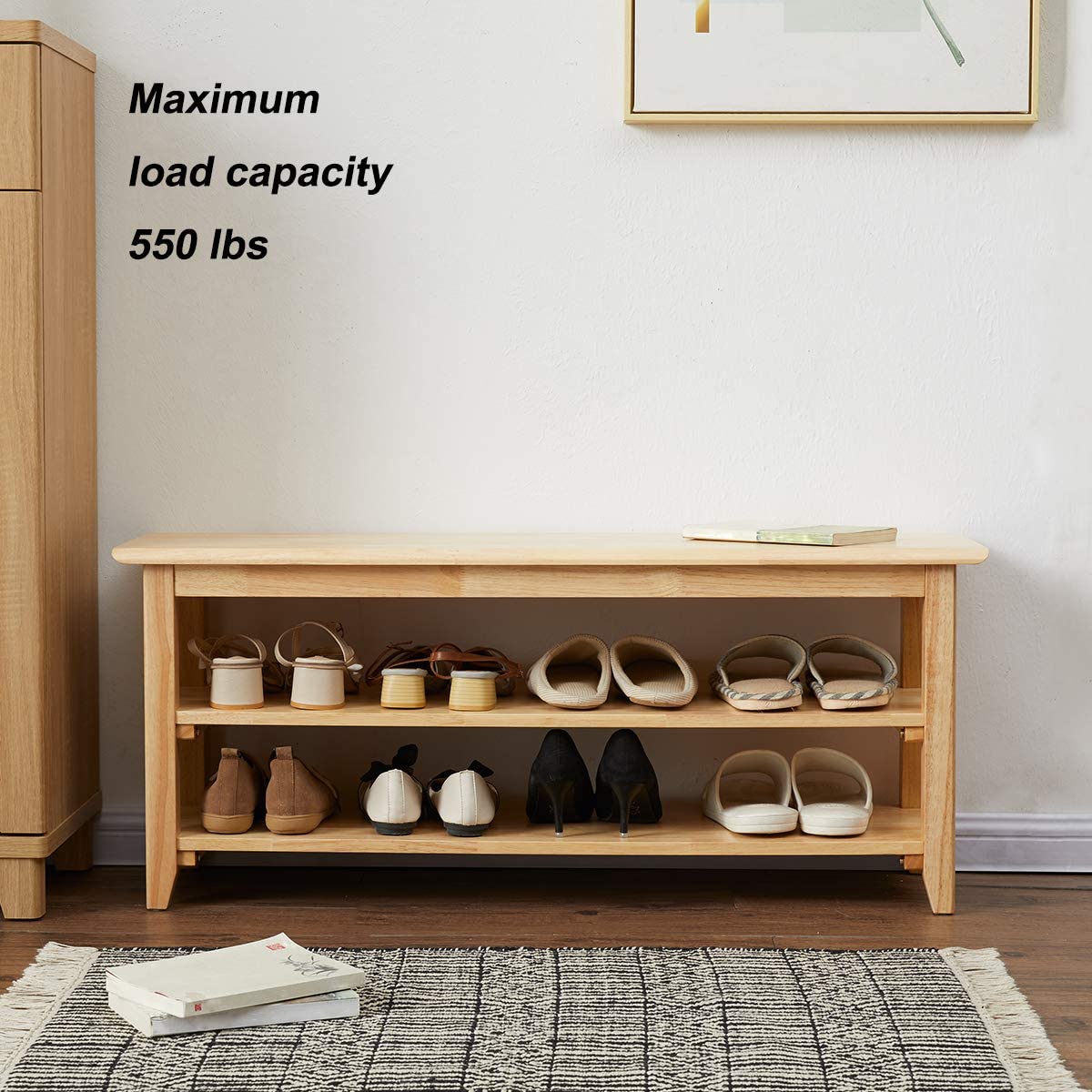 Benches : Storage Bench Wooden Shoe Bench Simple Style Wood