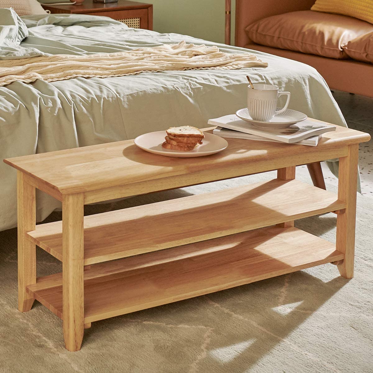 Benches : Storage Bench Wooden Shoe Bench Simple Style Wood
