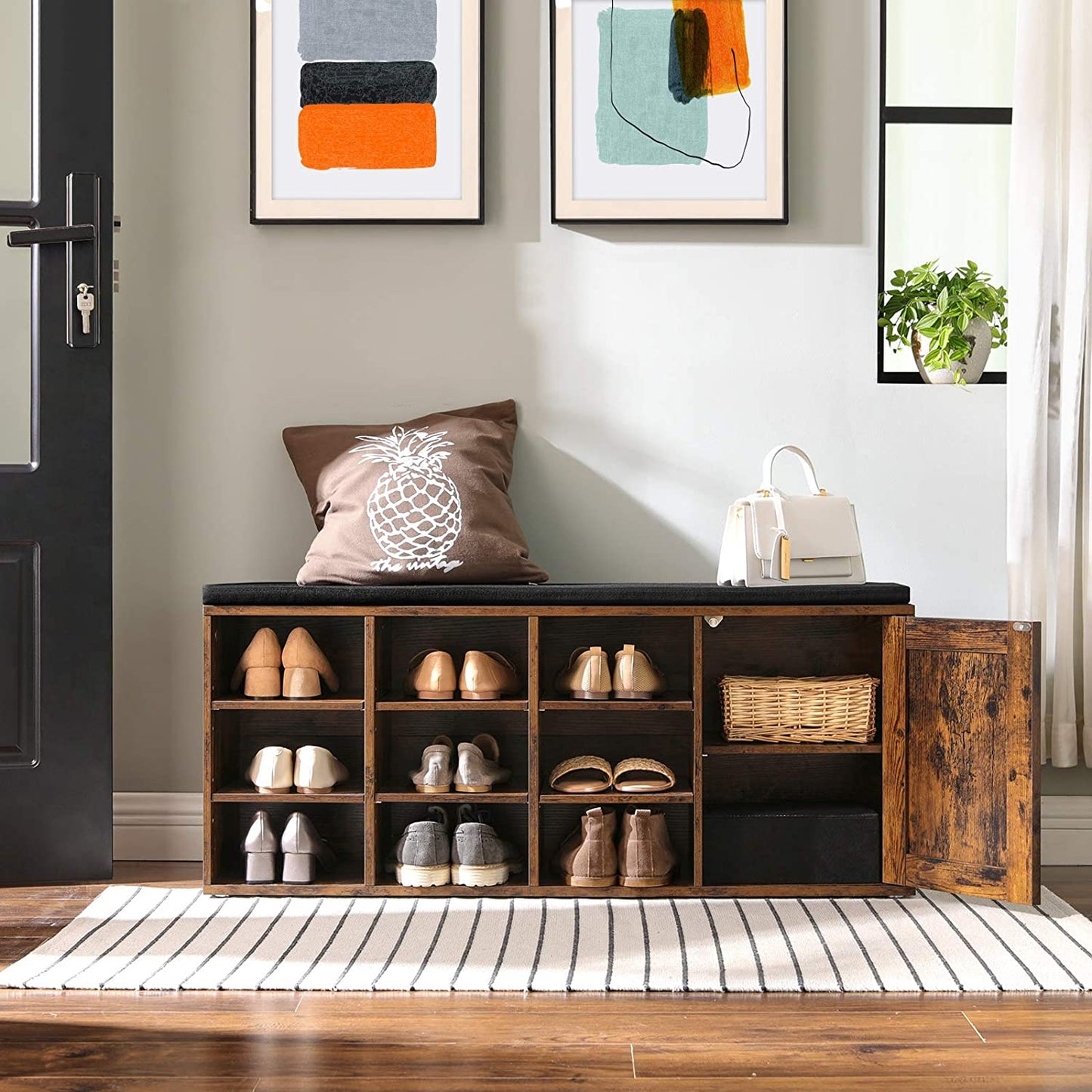 Benches : Storage Bench with Cupboard and 9 Open Compartments