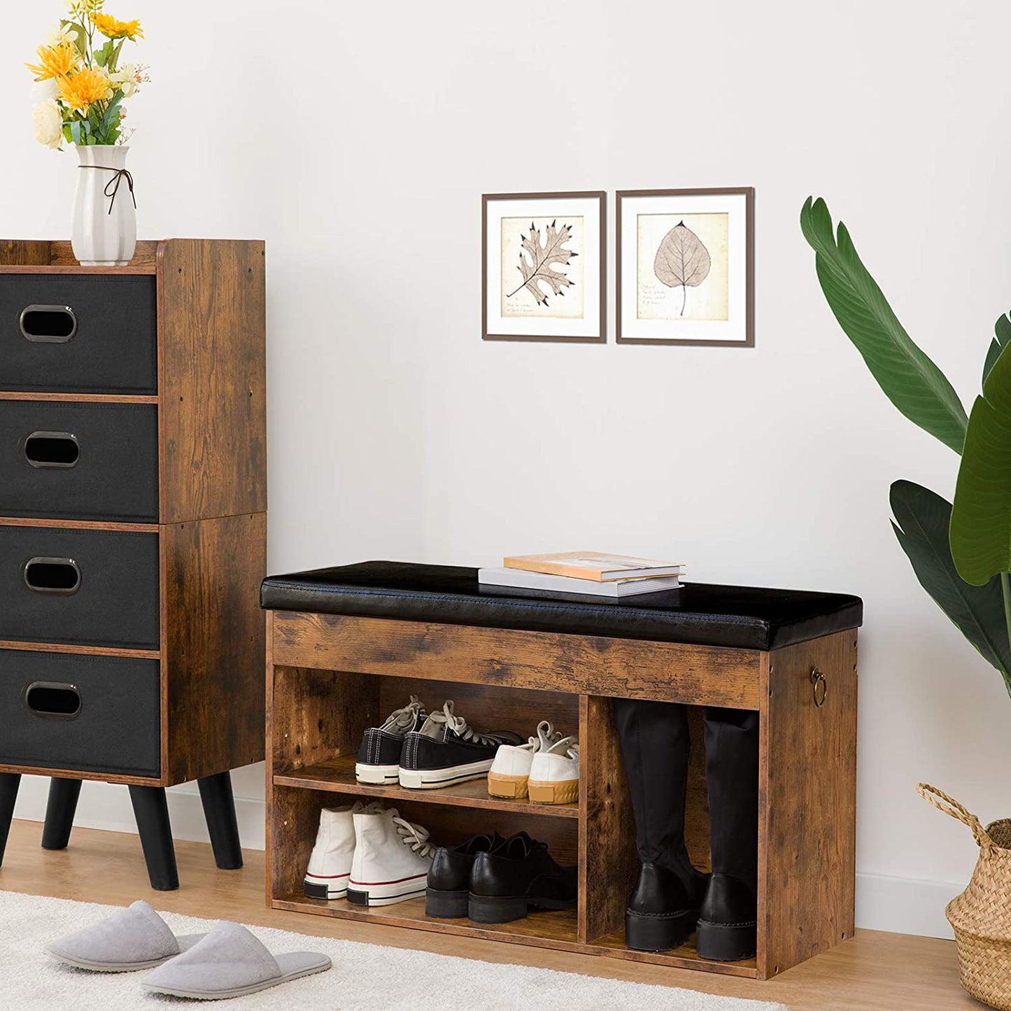 Benches : Storage Bench with Flip-Open Storage Box and Adjustable Shelf