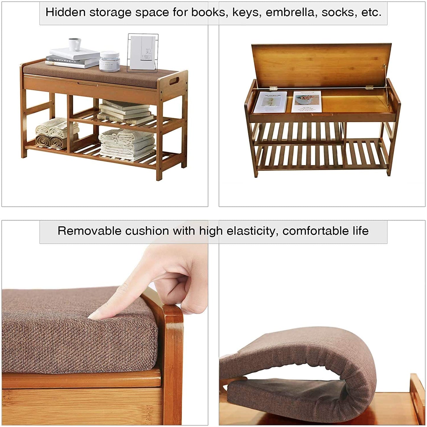 Benches Storage Shelf with Cushion for Boots, Modern Stool for Bedroom Living Room