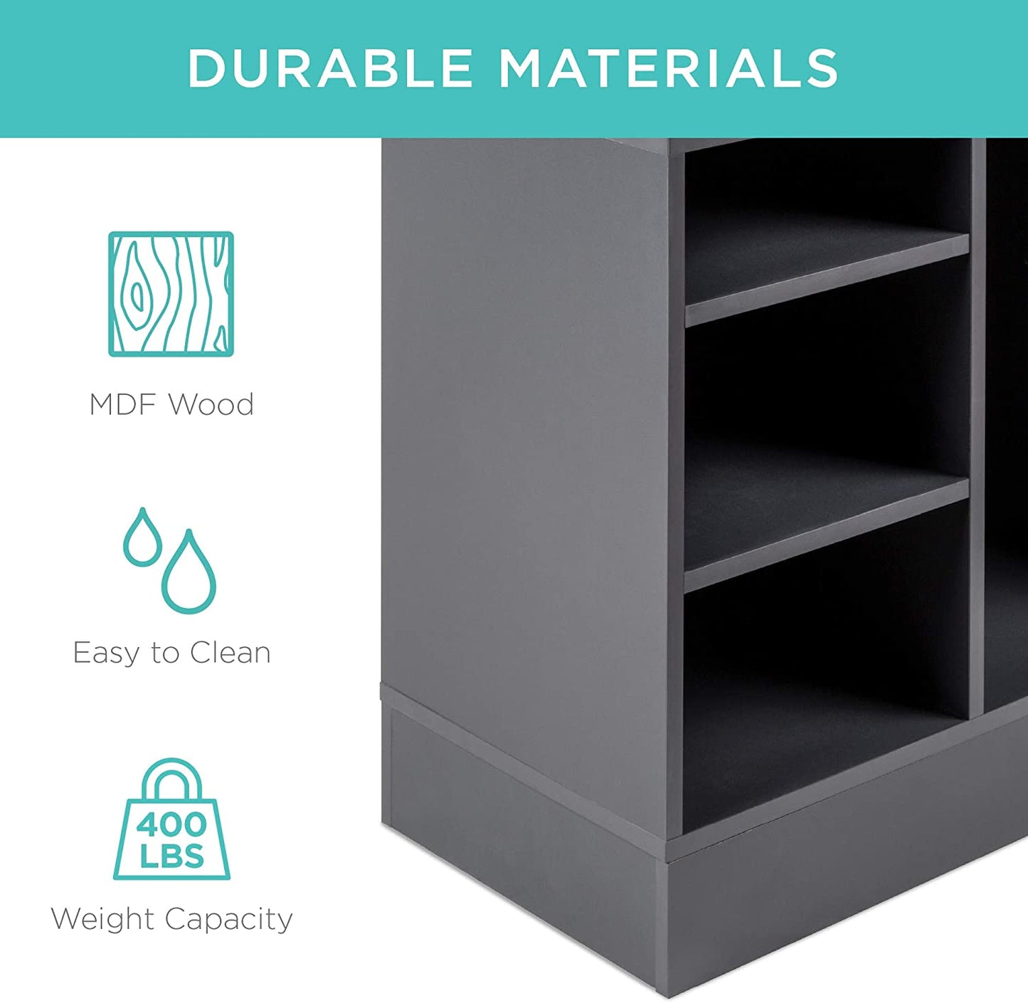 Benches Storage Shoe Rack Bench for Entryway, Bedroom, Living Room 10 Cubbies - Gray