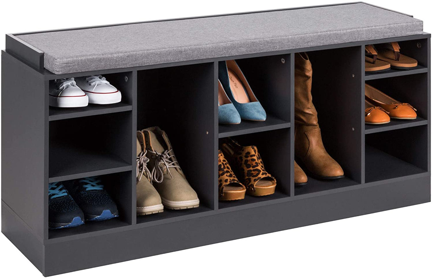 Benches Storage Shoe Rack Bench for Entryway, Bedroom, Living Room 10 Cubbies - Gray