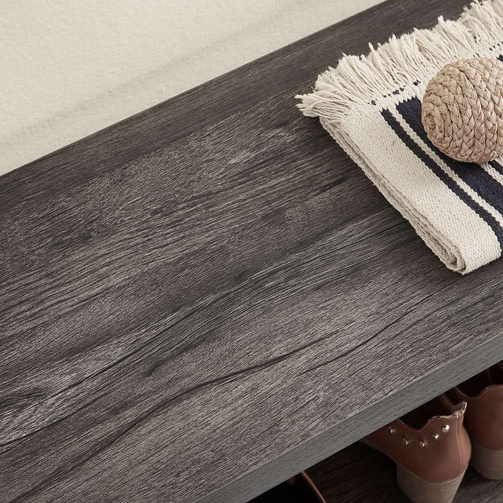 Benches Storage, Rustic Wood and Metal Shoe Rack Bench Seat, Grey