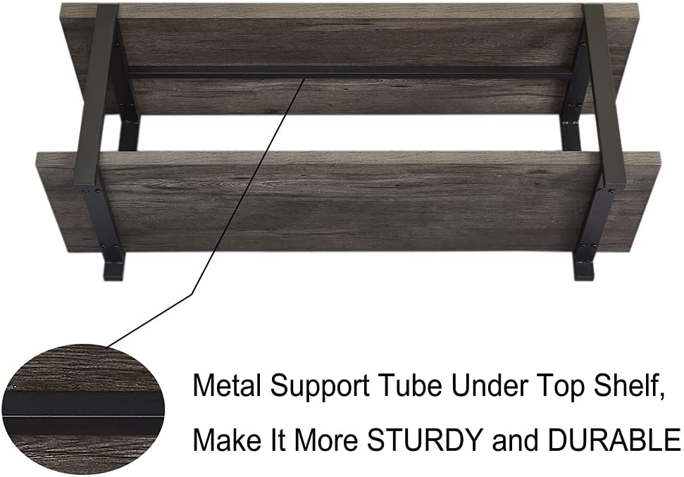 Benches Storage, Rustic Wood and Metal Shoe Rack Bench Seat, Grey