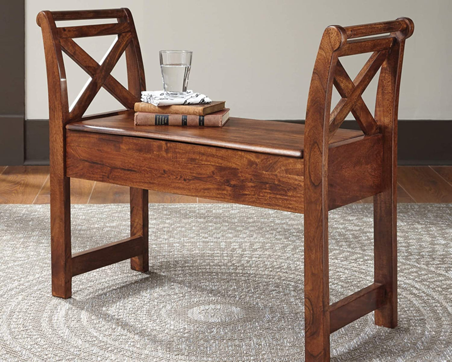 Benches Traditional Accent Bench with Hidden Storage Under Seat, Brown