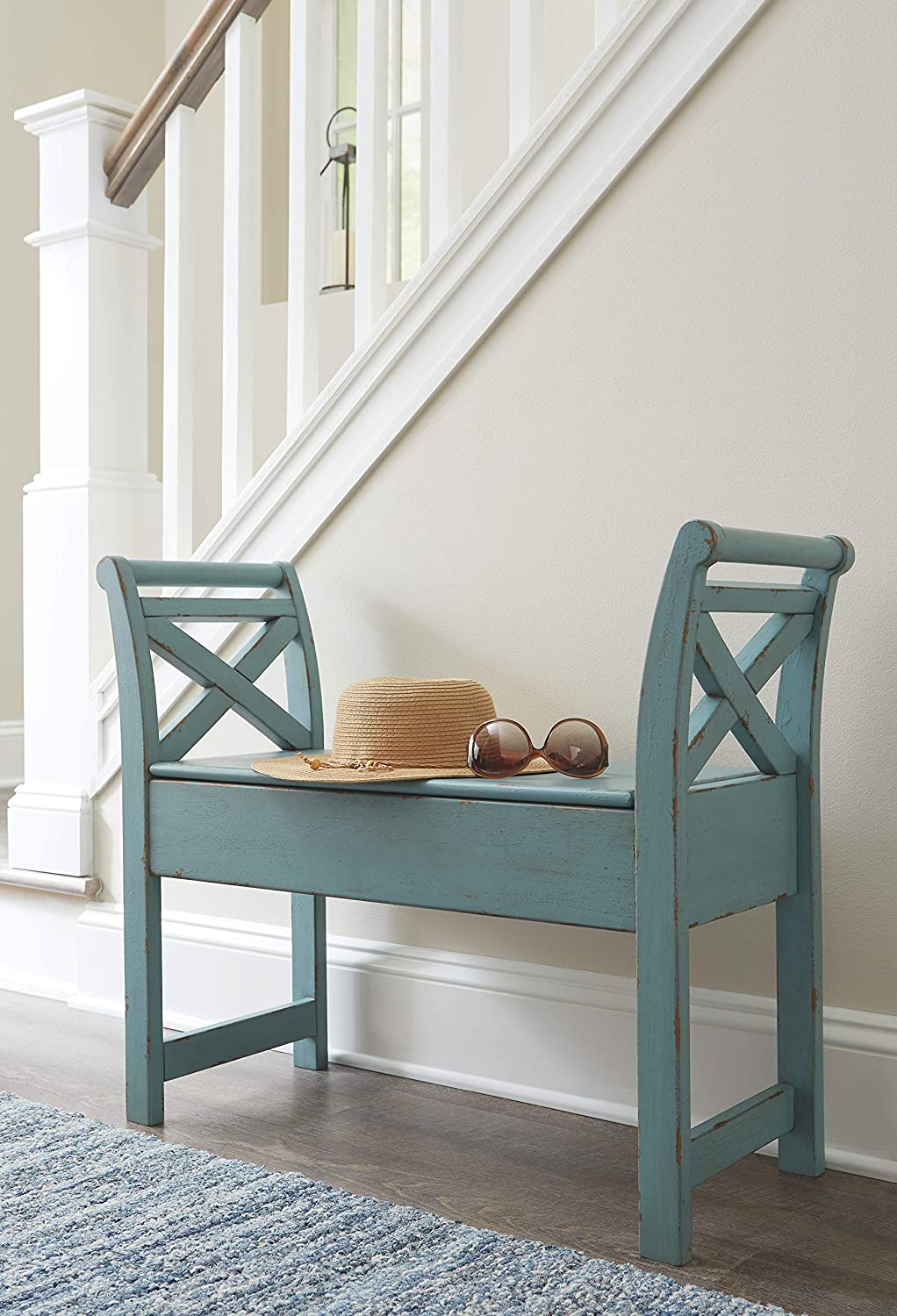 Benches Traditional Accent Bench with Hidden Storage Under Seat, Brown