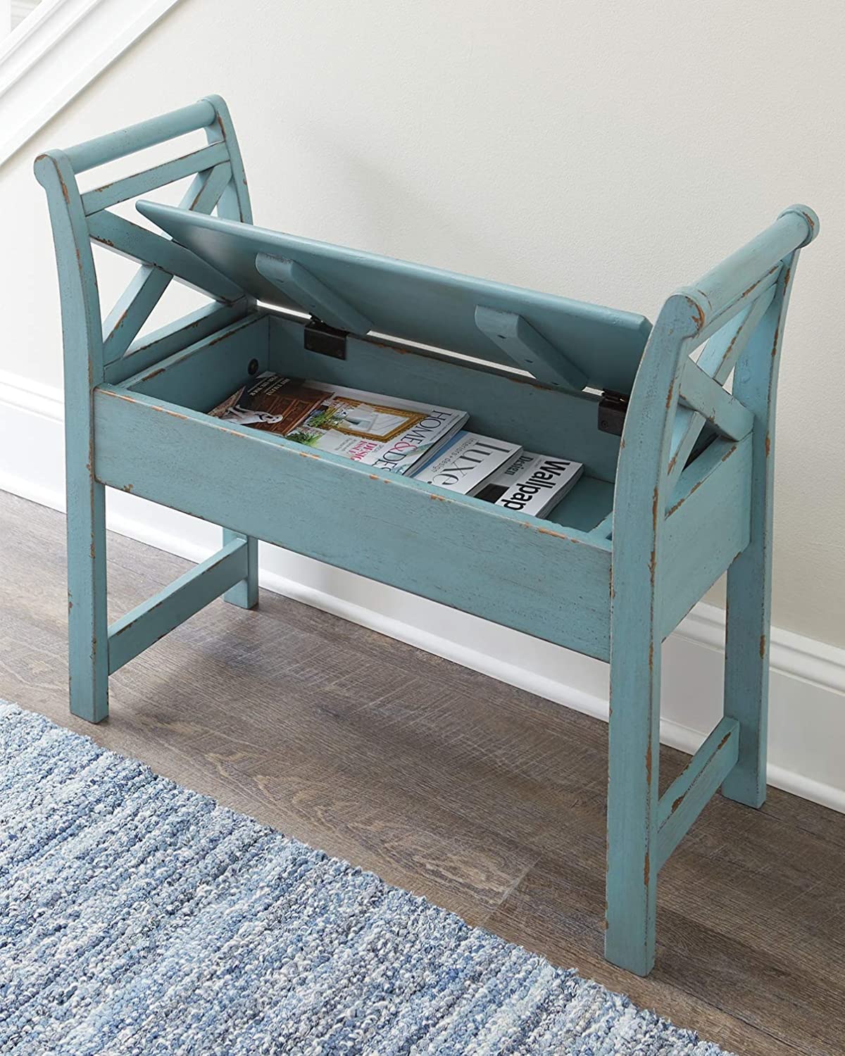 Benches Traditional Accent Bench with Hidden Storage Under Seat, Brown