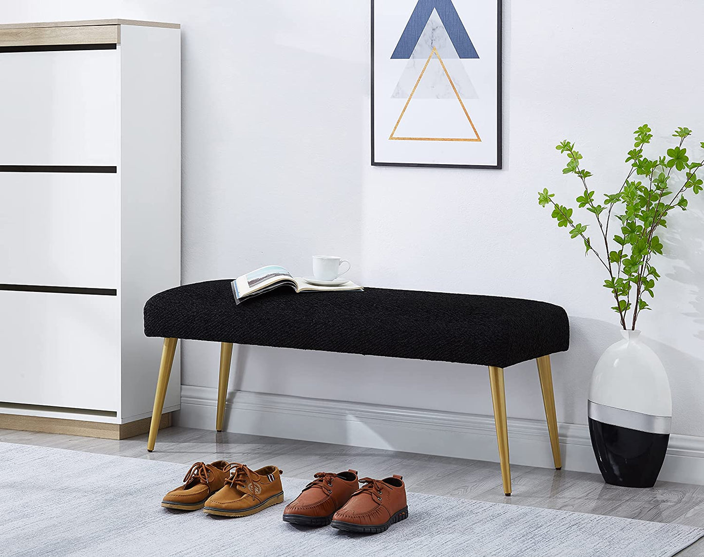 Benches : Upholstered Metal Legs Living Room Bench