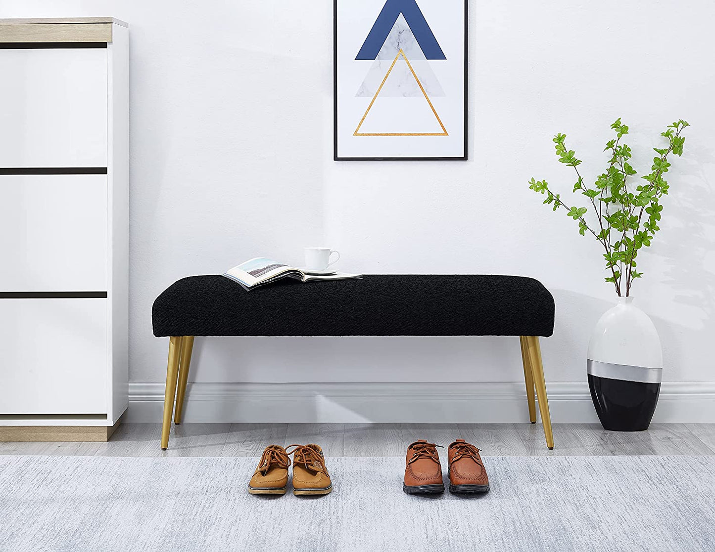Benches : Upholstered Metal Legs Living Room Bench