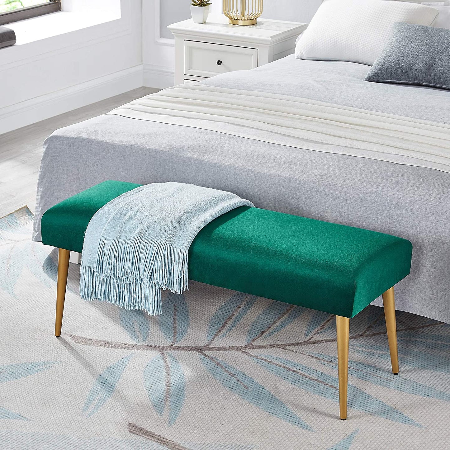 Benches : Upholstered Metal Legs Living Room Bench
