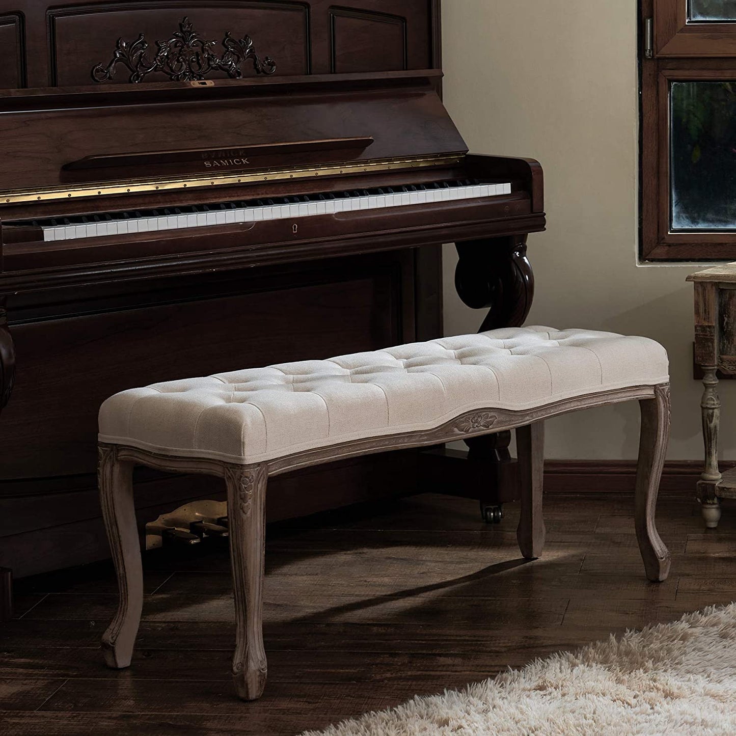 Benches: Vintage Bench with Padded Seat & Rubberwood Legs