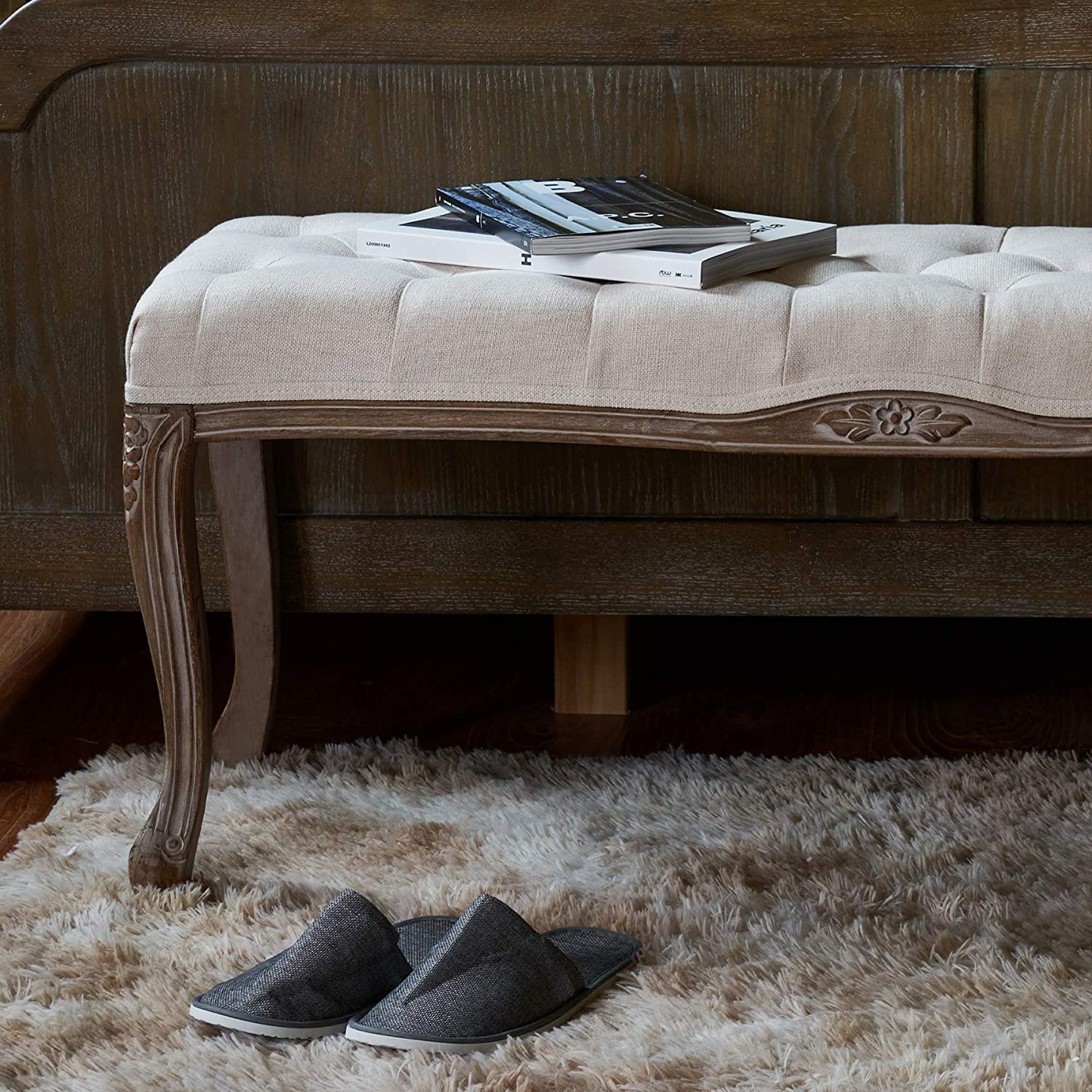 Benches: Vintage Bench with Padded Seat & Rubberwood Legs