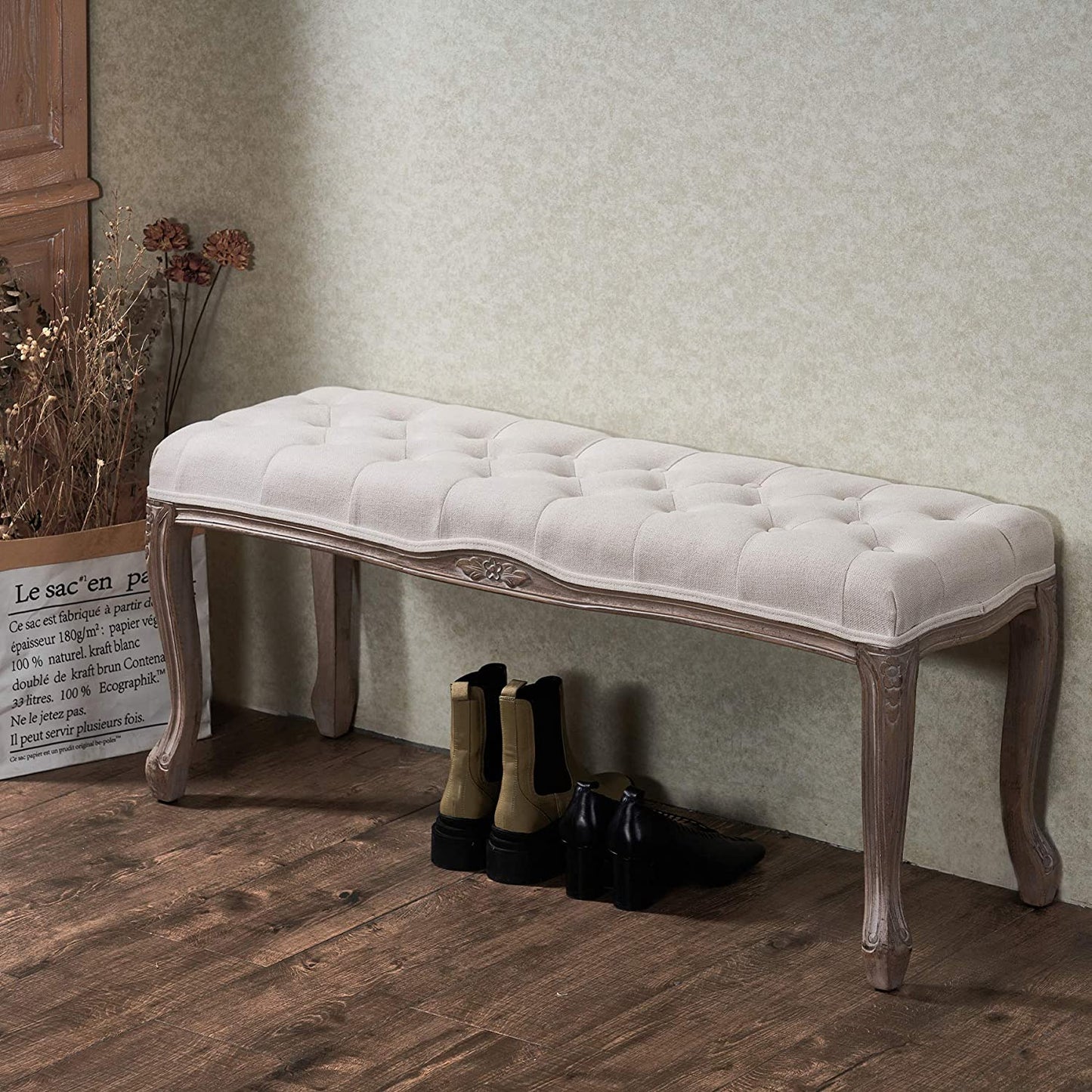 Benches: Vintage Bench with Padded Seat & Rubberwood Legs