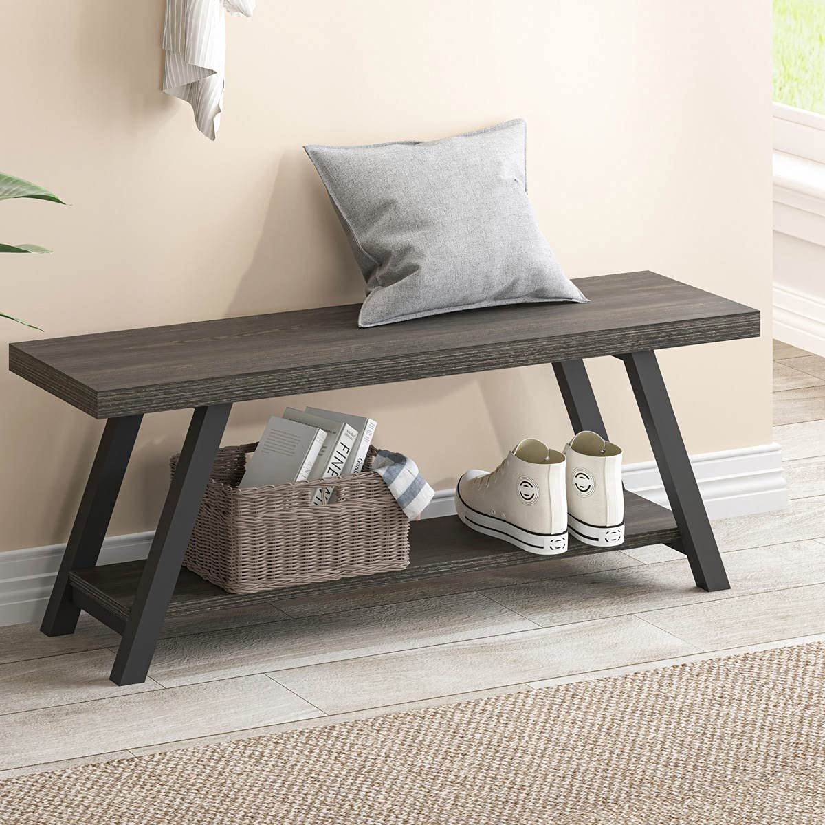 Benches: Wood and Metal Storage Bench