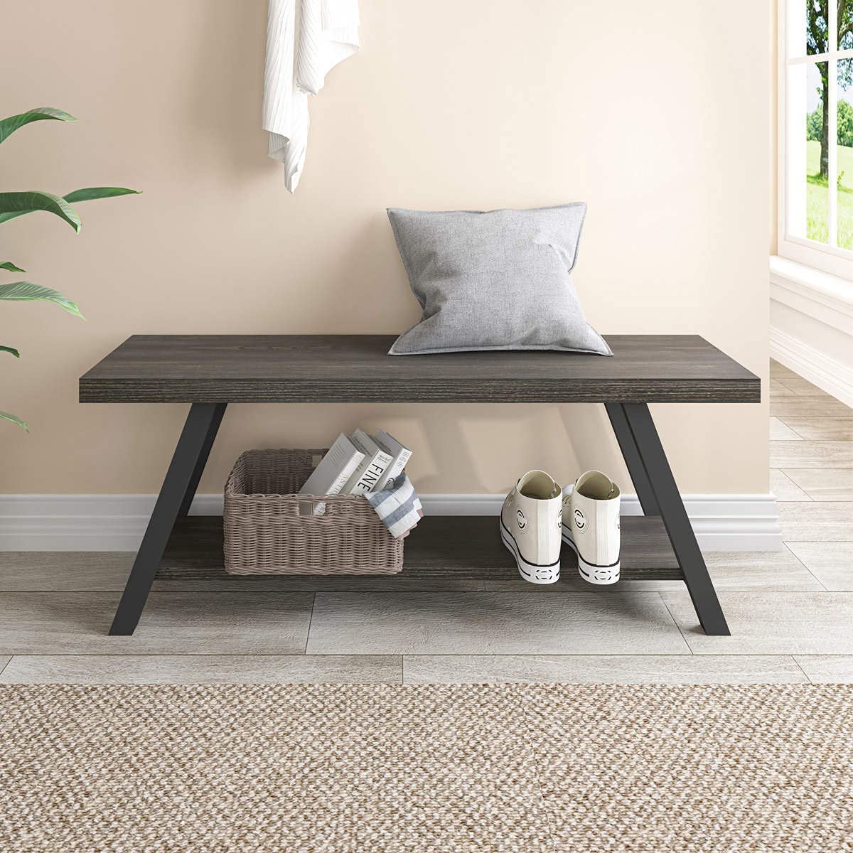 Benches: Wood and Metal Storage Bench