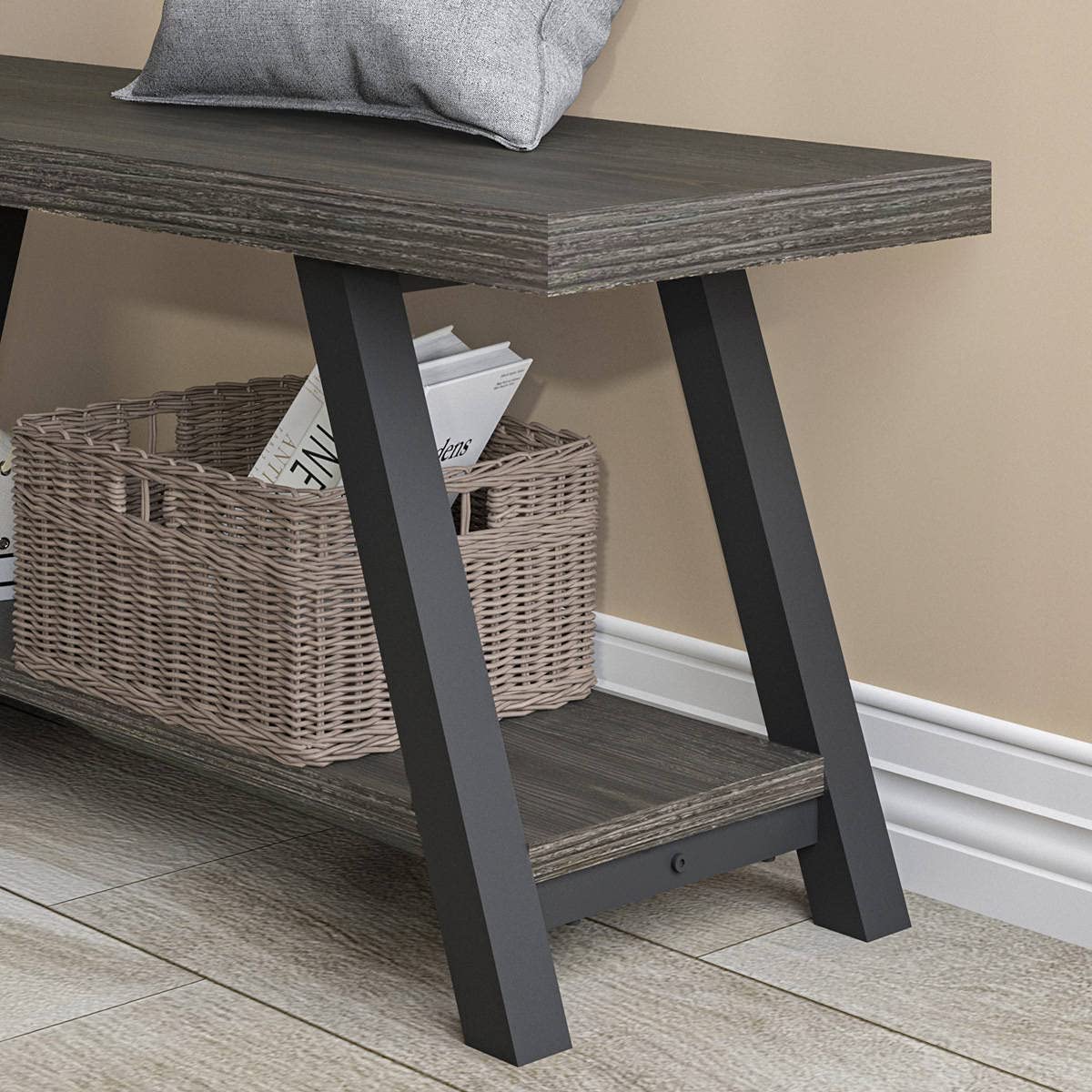 Benches: Wood and Metal Storage Bench