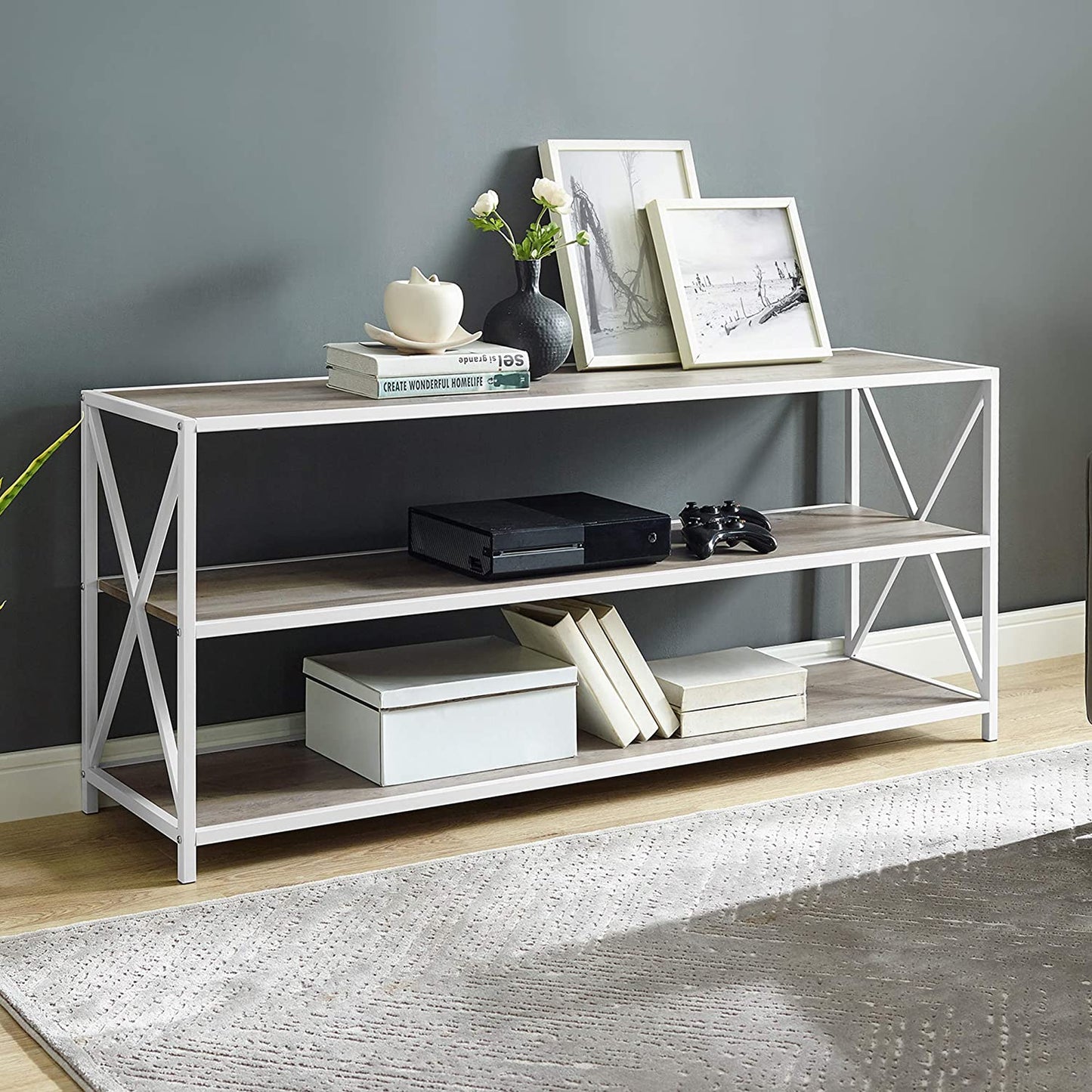 Bookshelf: 2 Shelf Industrial Wood Metal Bookcase Storage