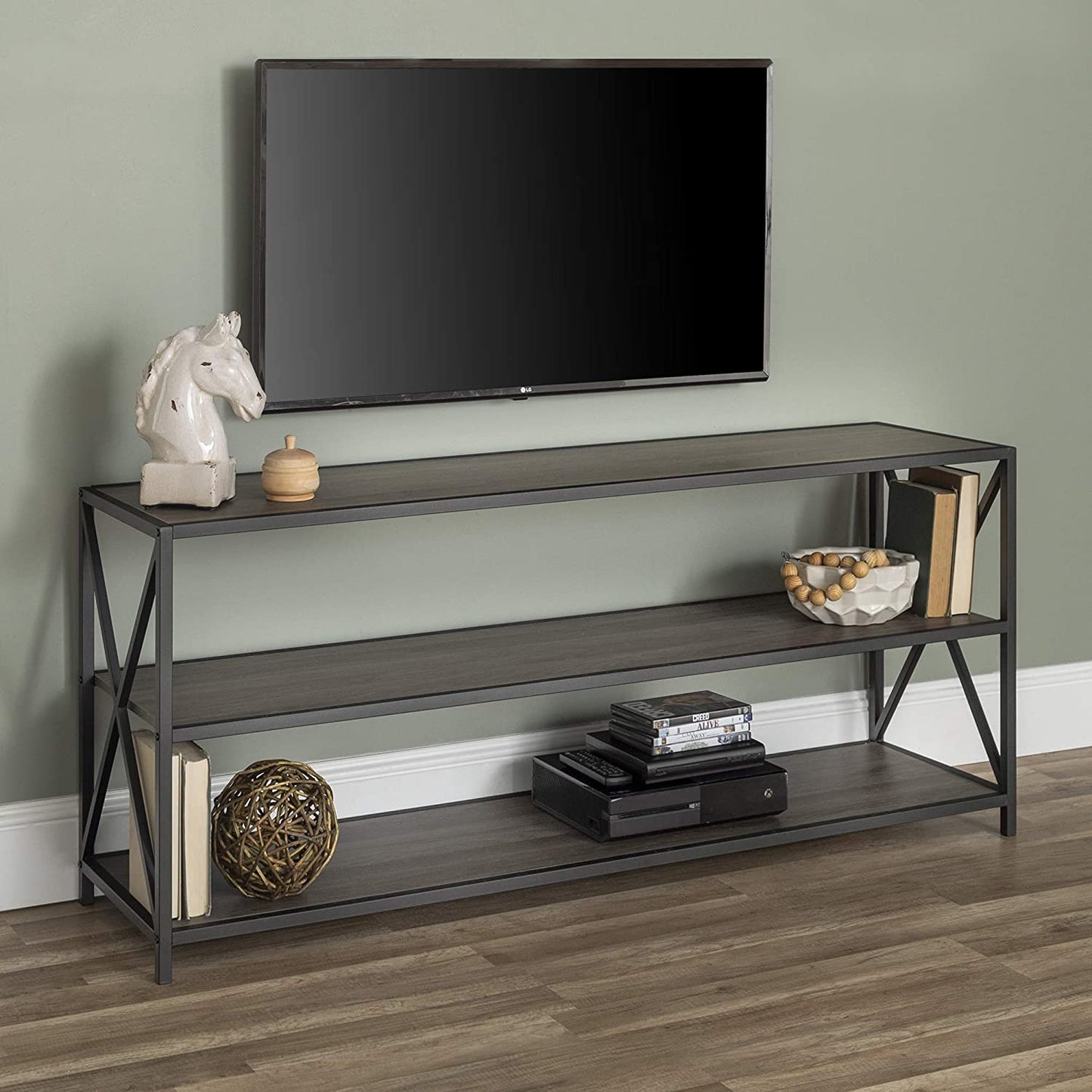 Bookshelf: 2 Shelf Industrial Wood Metal Bookcase Storage
