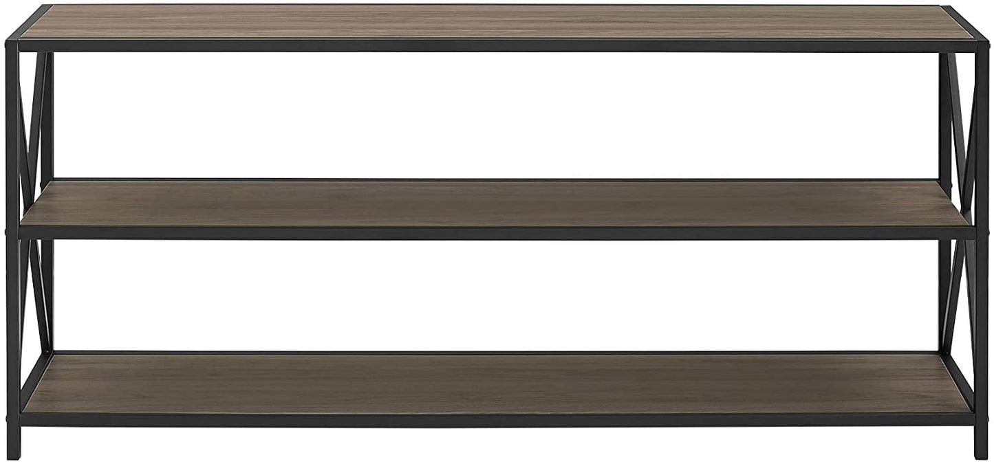 Bookshelf: 2 Shelf Industrial Wood Metal Bookcase Storage