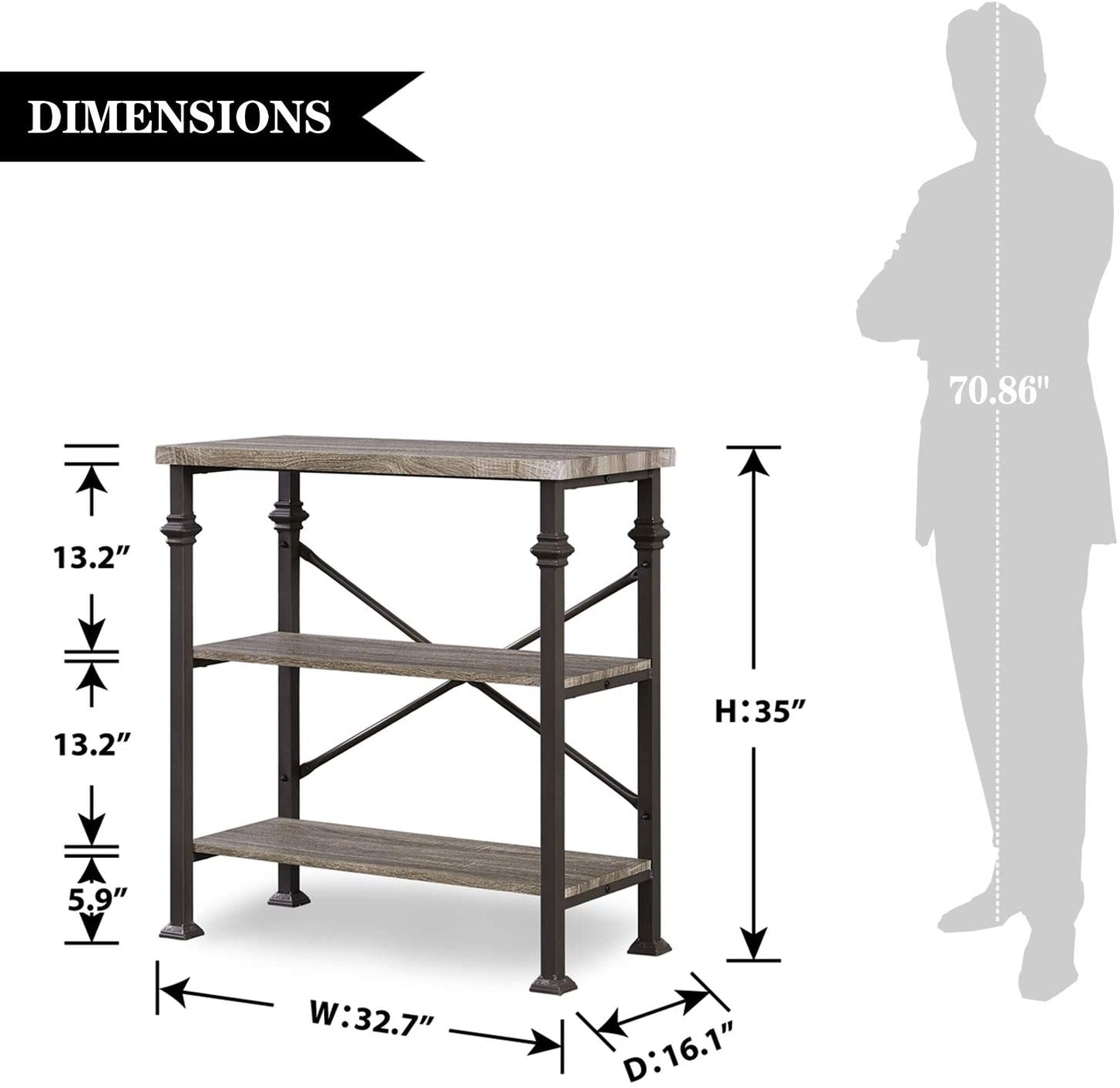 Bookshelf: 3-Tier Standing Storage Shelves