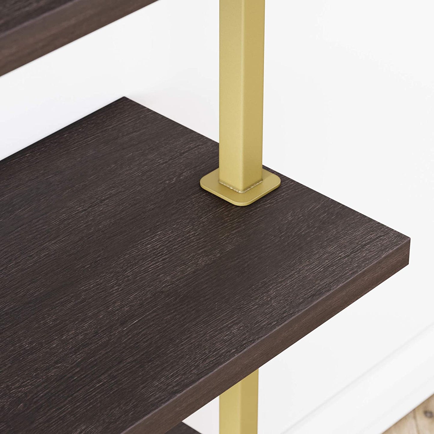 Bookshelf: 5-Shelf Oak Wood Modern Bookcase, Black Metal Frame