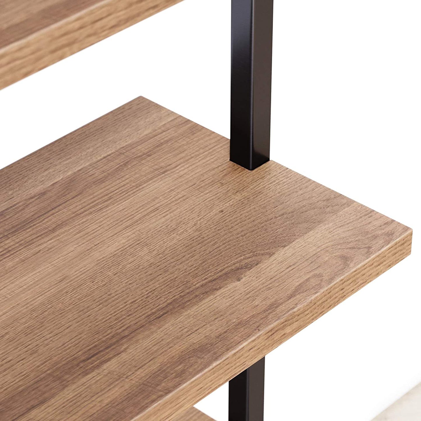 Bookshelf: 5-Shelf Oak Wood Modern Bookcase, Black Metal Frame