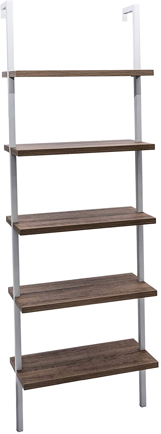 Bookshelf: 5-Shelf Oak Wood Modern Bookcase, Black Metal Frame