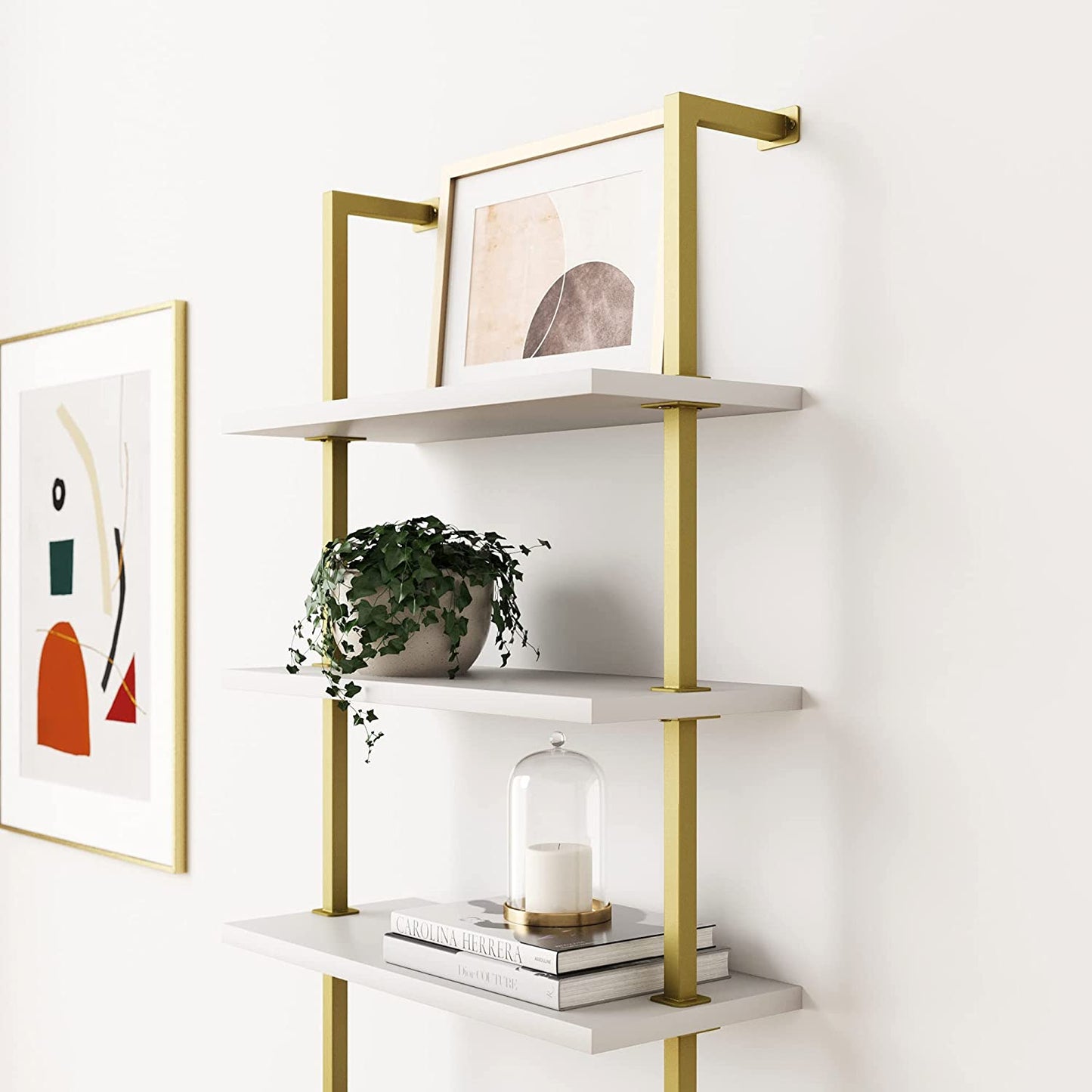 Bookshelf: 5-Shelf Oak Wood Modern Bookcase, Black Metal Frame